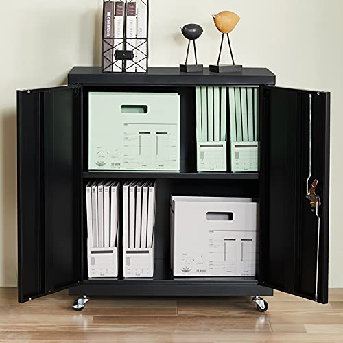 Lucypal Metal Cabinet With Wheels,Lockable Steel Storage Cabinet With Doors, Mobile Metal Storage Cabinet With Adjustable Shelf, Metal Filing Cabinet For Home Office, Black #TOP6