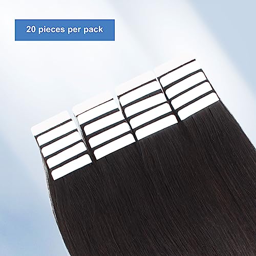Image of Sixstarhair Invisible Tape In Hair Extensions Real Human Hair Off Black Remy Tape Hair Extensions for Women 20 Pieces 50g [Color #1B 18inch]