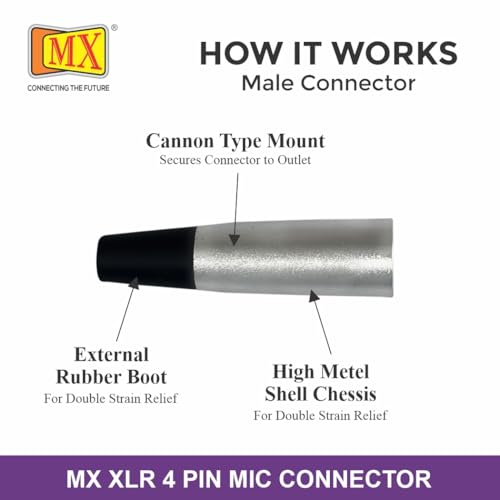 Image of MX 3 Pin XLR Microphone pin Pure Copper Nickel Plated for High Conductivity microphone (4 Pin Male XLR, Pack of 2, Male Connector)