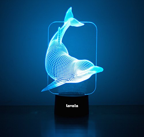 LovoIn 3D LED Illusion Lamp,Dolphin Night Light Table Desk Room Lamp,7 Colors Changing, Touch Switch USB Charging, Gift for Kids Family Friends and Home Decoration Light (Red)