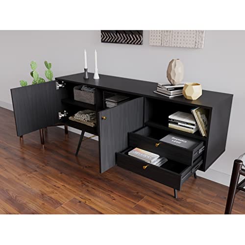 Dg Casa Sorrento Mid Century Modern 2 Doors Adjustable Shelf 2 Storage Drawers Metal Knob Handle Buffet Cabinet Table Furniture For Living Room Kitchen Dining Entryway Hallway - Sideboard In Black #TOP4