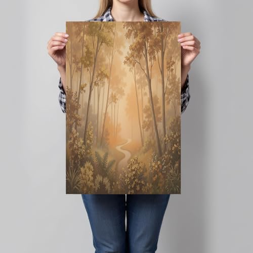 Cuadro moderno en lienzo para dormitorio, diseño de bosque otoñal marrón de 70x100cm