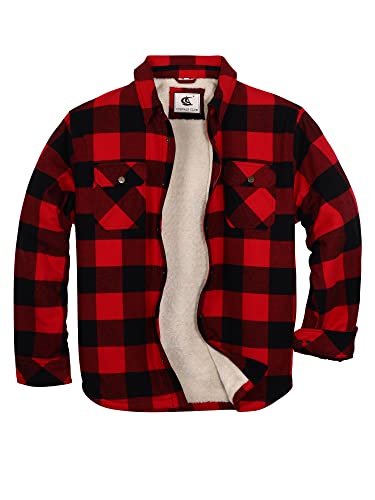 Image of COEVALS CLUB Men's Flannel Fleece Sherpa Quilted Lined Plaid Snap Work Shirt Jacket /Hooded