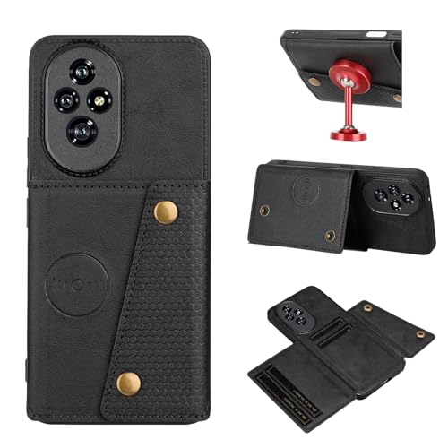 Image of for Honor 200 Pro 5G Case with Card Slots Kickstand Leather + TPU Phone Cover - Black