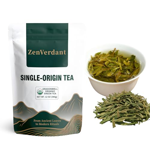 ZenVerdant USDA Organic West Lake Dragon Well Green Tea Loose Leaf, 12oz