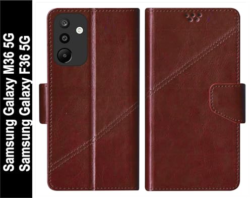 Image of SBMS Faux Leather Flip Cover for Samsung Galaxy M36 5G / Samsung Galaxy F36 5G Back Cover Case with Magnatic Closure | Inbuilt Stand | Card & Money Pocket (Coffe Brown)