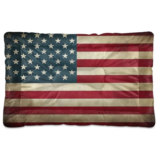 Image of Blueangle Vintage American Flag Pet Bed, Comfortable Bed Mat for Cat and Small Medium Dogs Puppy, 24x36in