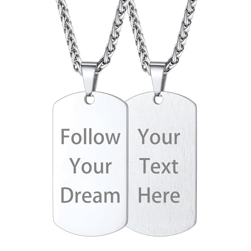 Custom4U Personalized Dog Tags Necklace for Men Dad Stainless Steel Custom Text Army Military Dog Tag Heart/Coin Pendant with Silencer Memory Chain Jewelry Gift for Men Women Father Husband