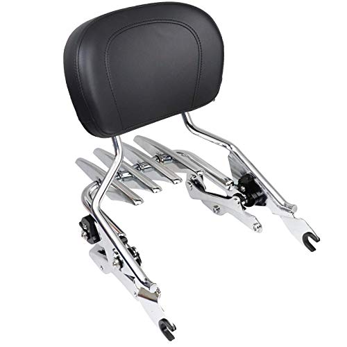 DSISIMO Chrome Detachable Upright Passenger Backrest Sissy Bar With Pad + Stealth Luggage Rack And 4 Point Docking Hardware Kits Fit For Touring Street Glide Road King 2014-2020