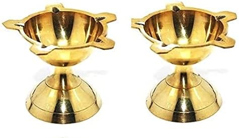 Fashion Bizz Akhand Jyoti Deepak (Pack of 2) Star Diya,Magical Lantern Brass Diya,Puja Lamp for Spritual Purpose Brass Table Diya Table Diya Brass Height:2 inch