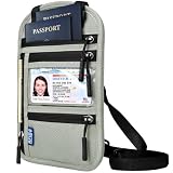 Armazenamento de pescoço RFID, Carteira com bloqueio de RFID, bolsa de viagem + porta-passaportes para mulheres e homens, organizador de viagem leve e discreto com alça ajustável (Cinza)