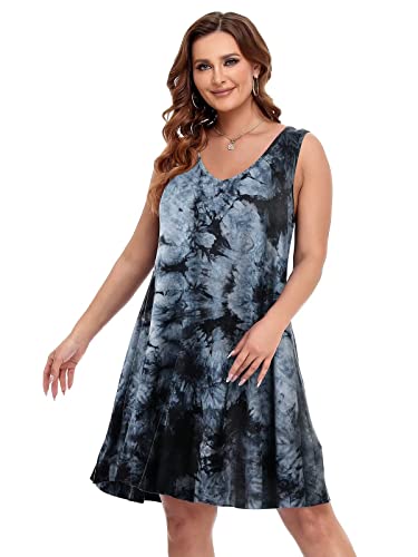 Image of BELAROI Women Casual Summer Dresses Plus Size Sundress V Neck Swing Tank Dress Sleeveless Criss-Cross Beach Cover Ups Pockets