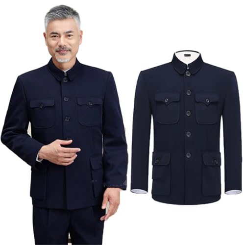 Men's Zhongshan China Style Jacket Solid Color Single Breasted Lapel Casual Long-Sleeved Coat3