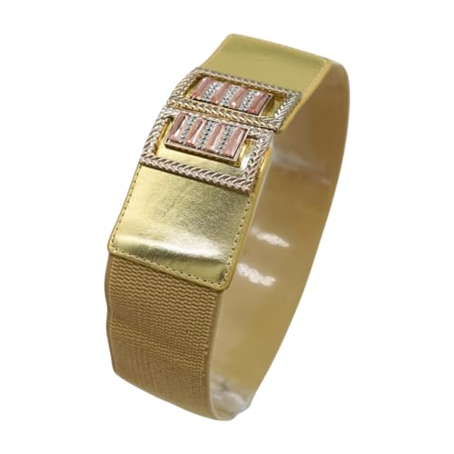 Women Gold Elastic Fashion Belt - Hip High Waist Bling Metal Square Buckle Size S M z0894