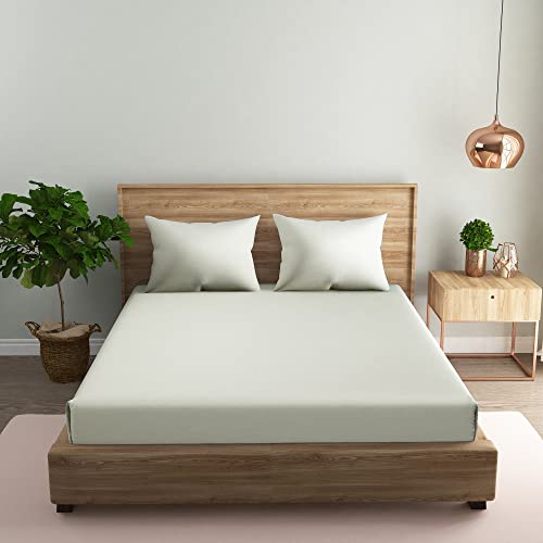 Image of NAKSH 210 TC Plain King Size Bedsheet Cotton Elastic Fitted 78 x 72, White | Ideal for Hospital, Hotel, Spa, & Home Use