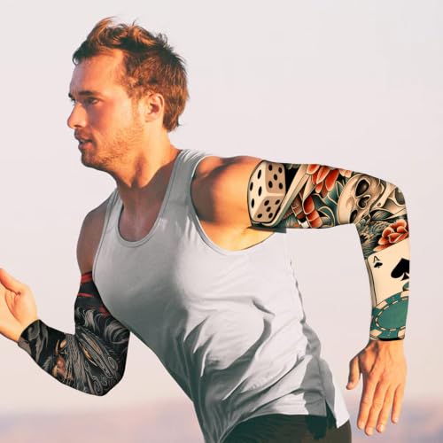 Image of YARIEW Temporary Tattoo Sleeves for Men Arm Sleeves for Men | Tattoo Sleeve Women Arts Fake Sleeve Tattoos Sun Protection Cooling Covers for Arms Women Halloween Pattern 18