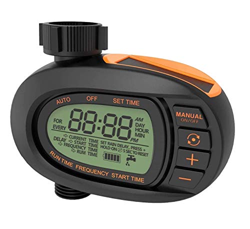 TACKLIFE Watering Timer, Solar Powerd Garden Timer Capable for One Year, Huge LCD Display Screen, Big comfortable Buttons, Smooth and Concise Oval Design, Single-valve, GWT1A
