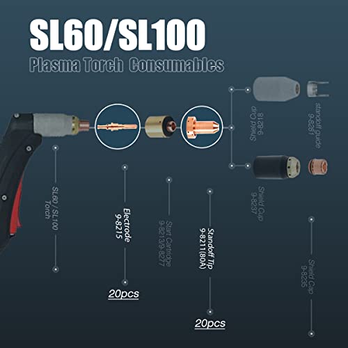 Image of WeldingStop 40pcs SL60 Electrode 9-8215 Tips 9-8211 Nozzle 80A for Thermal Dynamics SL60 SL100 Torch CutMaster 52 82 152 102 Plasma Cutter Consumables | Compatible with Thermal Dynamics Cutmaster 38 /52 /82 /102 /152 Plasma Cutter 80A Consumables 40Pcs