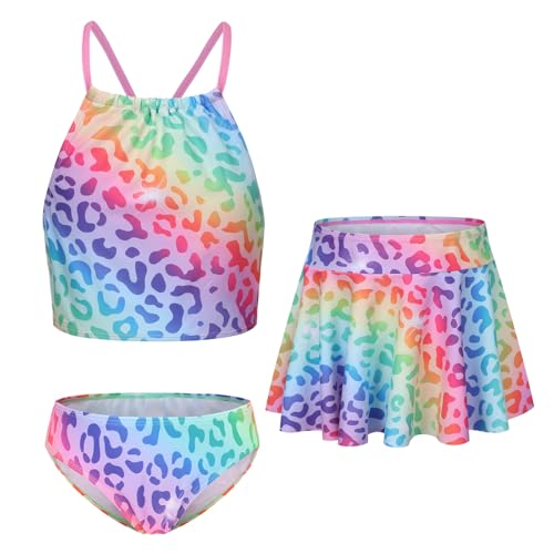 Image of Girls 3 Piece Swimsuits for Teen Girls Bikini Set with Skirt Hawaiian Bathing Suits Beach Swimwear 3-16 Years