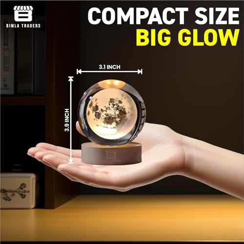 Image of 3D Moon Ball Night Lamp, Creative Engraved Table LED Light with Woodern Base for Home Office Decoration Birthday Gift