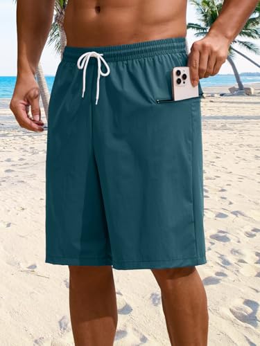 Mens Swim Trunks with Compression Liner 9 Inch Quick Dry 2 in 1 Swimming Board Shorts Bathing Suit w/Zipper Pockets4