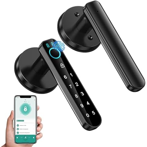 Fingerprint Door Lock- Smart Door knob,biometric Door Lock，with passcode keypad keyless Entry Door Handle，for Bedroom Home Hotel Office Apartment (Black with APP) Cover
