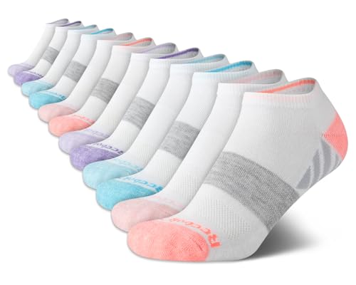 Reebok Womens No Show Socks - 12 Pack Low Cut Ankle Socks for Women - Womens Cushioned Athletic Sock (Sizes 4-10), Size 4-10, All White Multi