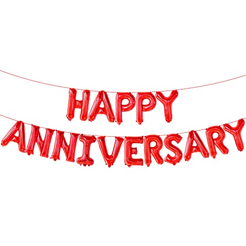 KatchOn, Red Happy Anniversary Balloons Banner - 16 Inch | Happy Anniversary Decorations | Red Happy Anniversary Backdrop