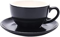 Vista 25 de Taza de arte de café con leche de cerámica y platillo para café con leche y capuchino, ideal para cafetería y barista (Naranja mate, 10.5 oz)