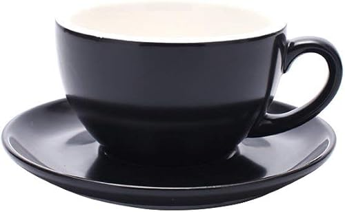 Taza y Platillo de Café Espresso Doble, Cappuccino Pequeño y Café Especial, Porcelana de Hueso Nueva para Cafetería y Barista (Negro Mate, 5 oz)