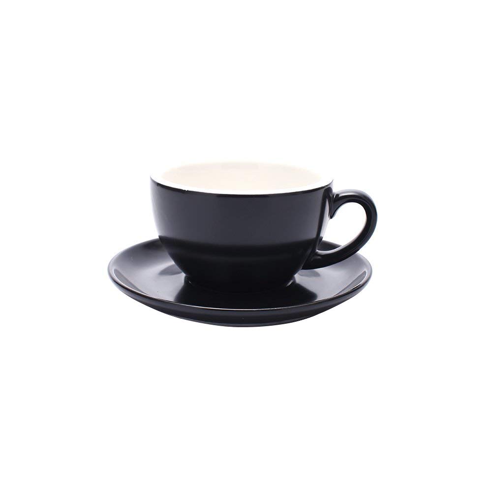 Double Espresso Coffee Cup and Saucer, Small Cappuccino and Speciality Coffee, New Bone China for Coffee Shop and Barista (Matte Black, 5 oz)