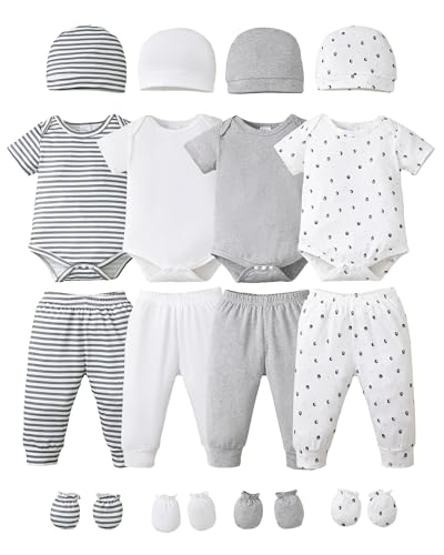 Image of NZRVAWS Newborn Baby Boy Girl Clothes Unisex Infant Romper Pants Set Hat 4-Pack Outfits 0-12 Months 16 Pieces Toddler