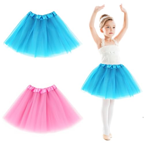 KUMSODE 2 Piezas Falda de Tutú para Niñas, Falda de Tul para Ballet 3 Capas Elástica Disfraz de Princesa Carnaval 30cm de Largo Talla Única