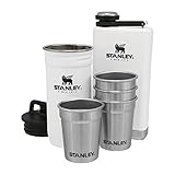 Stanley Stainless Steel Shot Glass And Flask Gift Set, Outdoor Adventure Pack With 4 Metal Shot Glasses, 8oz Whiskey Flask, And Travel Carry Case
