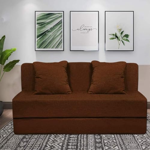 Image of Aart Store | 4X6- Feet Brown Color- 2 Seater | Space Saving Foldable Sofa /Cum Bed with Removable Washable Fabric Cover