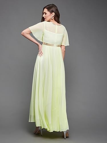 Image of Miss Chase Women's V-Neck Flared /Bell Sleeves Fit & Flare Maxi Dress