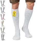 Trachtensocken klassisch 40cm Lang - Trachten Strümpfe Passend zu kurze Trachtenhosen & Kniebundhosen - Edel gestrickte Socken mit Zopfmuster - aus Baumwolle für Damen & Herren Weiß - 41-43