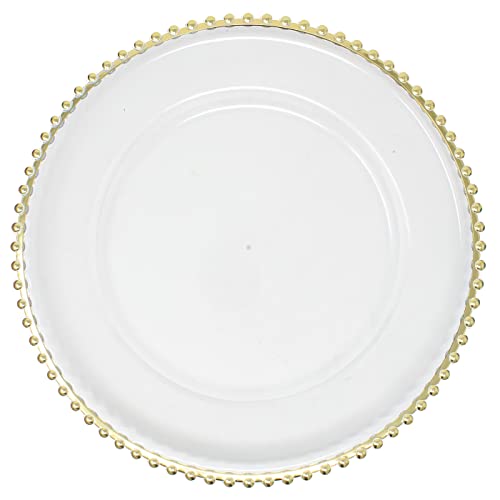 Ms Lovely Metallic Foil Charger Plates with Metallic Beaded Rim - Set of 6 - Made of Thick Plastic - Gold