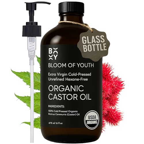 100% Pure Cold Pressed Organic Castor Oil, Glass Bottle 16oz