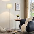 Ambimall 60'' Modern Floor Lamp with Shade, Tall Lamps for Living Room, Bedroom, Office, Dining Room, Beige Shade with Brown Pole(Without Bulb)