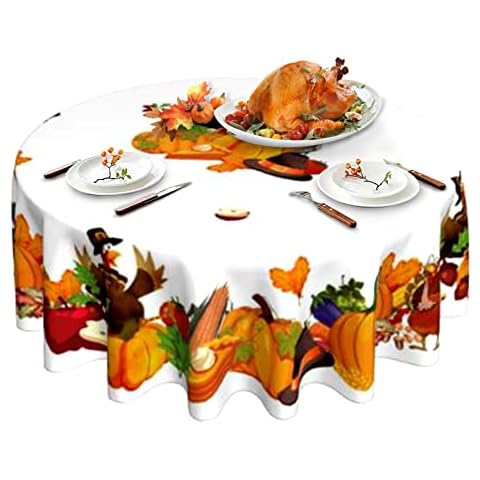 Thanksgiving Tablecloth Fall Pumpkin Tablecloth Round 60 Inch Turkey Tablecloth Washable Reusable Table Cover for Home Party Picnic Table Decor Cover