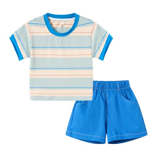Image of LittleSpring Boys Girls Summer Outfits Striped T-Shirt and Shorts Set