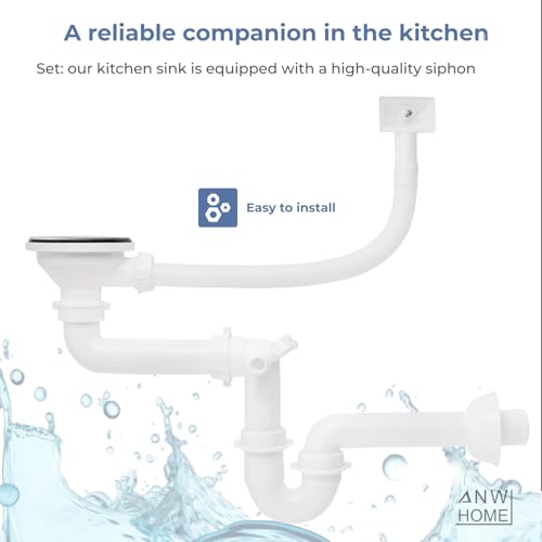Fregadero de cocina de acero inoxidable de 57 x 45 cm con escurridor y sifón de montaje superior, lavabo redondo pequeño satinado, ideal para cocinas modernas y soluts que ahorran espacio