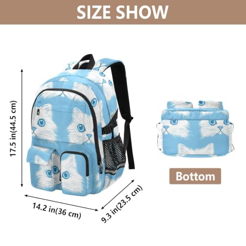 Mochila para laptop con estampado de gato blanco y compartimentos de negocios de 17.5 pulgadas 3