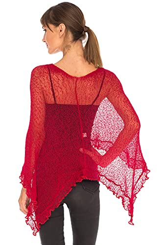 Image of SHU-SHI Women's Sheer Knit Poncho Shrug Lightweight Asymmetrical Ruffle Wrap Dressy Summer Shawl Cover Up Top