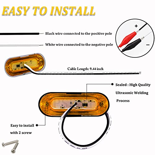 PSEQT 4 LED Clearance Side Marker Lights Car Turn Signal Indicator Light Front Rear Tail Lamps w/ Chrome Bezels for Auto Car Truck Trailer Pickup RV ATV UTV Wrangler Motorcycle (6Pcs Amber)