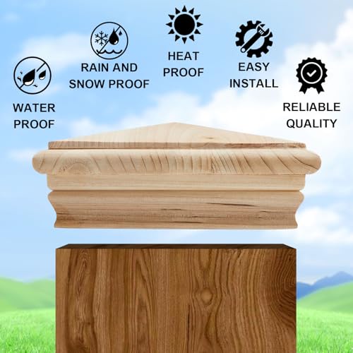 Image of Geetery 8 Pcs 4 x 4 Wood Newel Post Cap Fence Post Cap for Fence Topper Top Resistant Decking Caps for Outdoor Fences, Mailboxes and Decks (Cedar Wood)