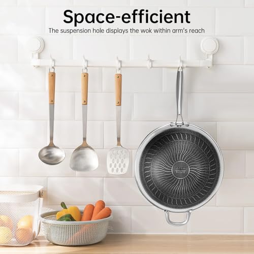 Wok de Acero Inoxidable 13.4 pulgadas con Tapa y Mango miniatura 6