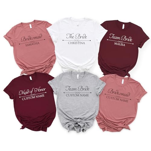 Team Bride Custom Name Bachelorette Matching Party T-Shirts, Bride Squad Bridesmaid T-Shirt, Maid of Honor Tshirts, Bachelorette Outfits, Funny Matching Wedding Party Unisex Tee, Bridesmaid Gift2