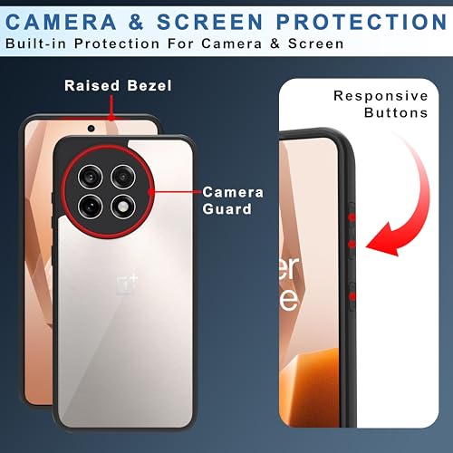 Image of CEDO Backcover for OnePlus 13R (5G) | Camera Protection Bump Shockproof Edge | Ultra Hybrid Transparent Acrylic Clear TPU+PC Hard Backcase Cover (Black)
